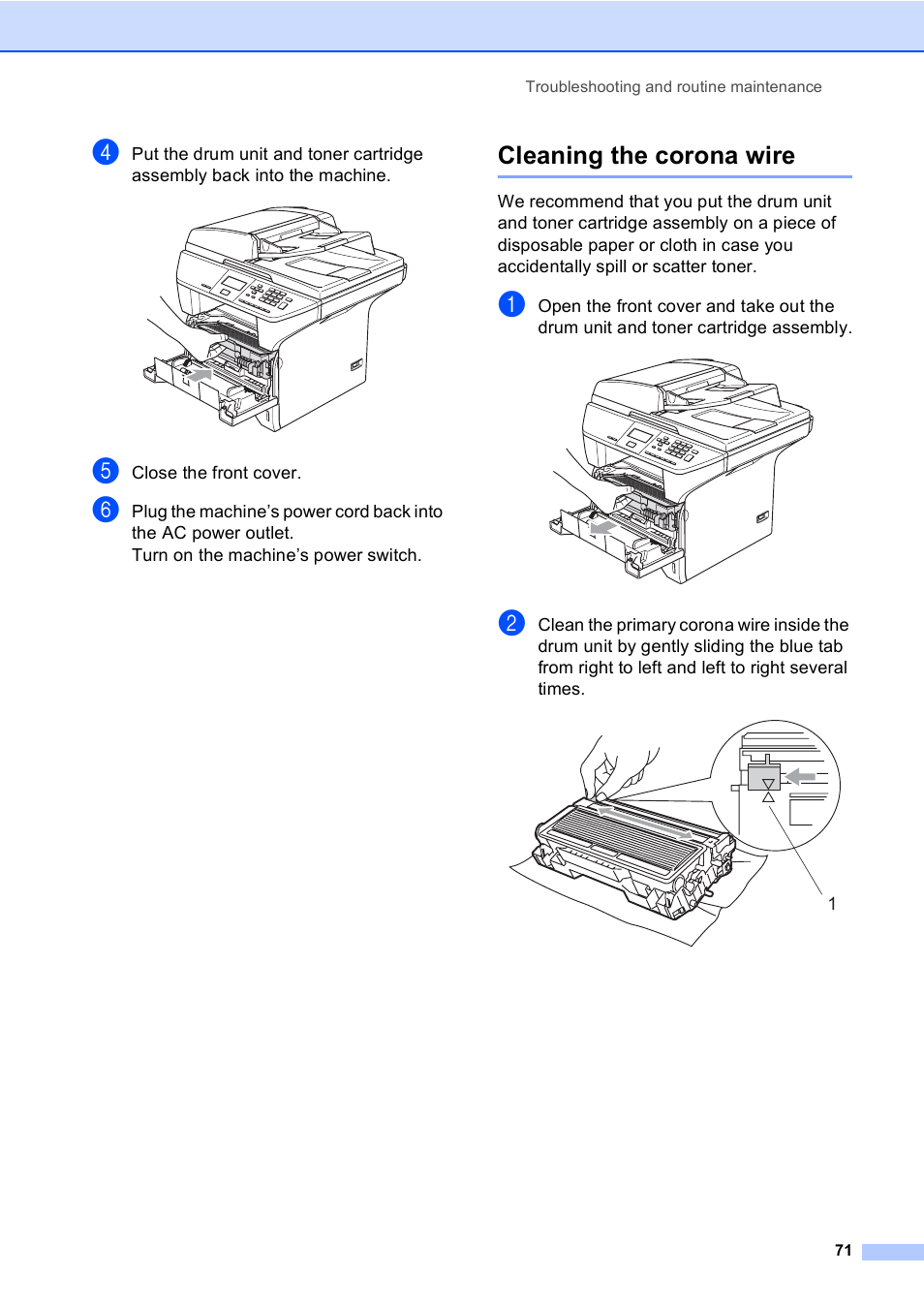 Cleaning the corona wire, Cleaning the, Corona wire | Cleaning the corona, Wire | Brother DCP 8060 User Manual | Page 83 / 116