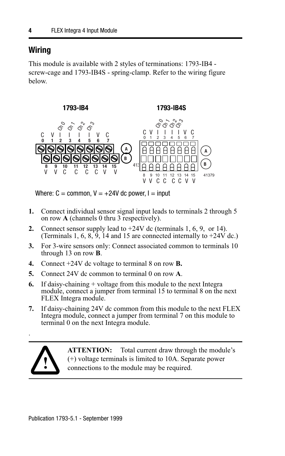 Wiring | Rockwell Automation 1793-IB4S FLEX INTEGRA 4 INPUT MODULE User Manual | Page 4 / 12