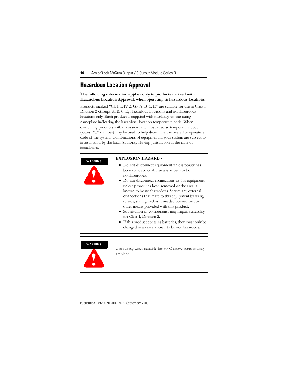 Hazardous location approval | Rockwell Automation 1792D-8BVT8CD ArmorBlock MaXum 8 Input/8 Output Module with Complete Diagnostics User Manual | Page 14 / 16