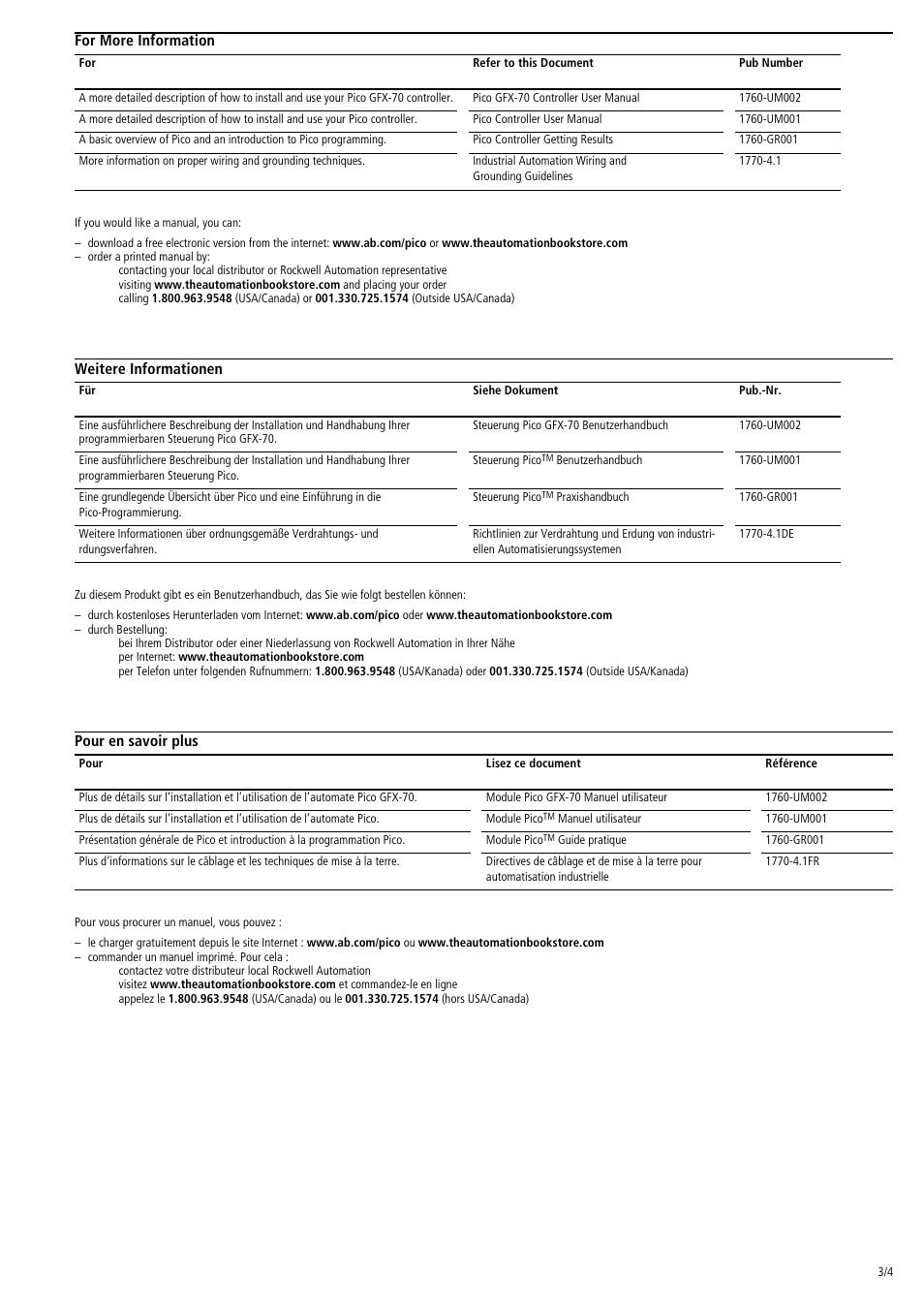 Rockwell Automation 1760-CBL-5M Pico GFX-70 Serial Interface Cable Instruction Sheet User Manual | Page 3 / 4