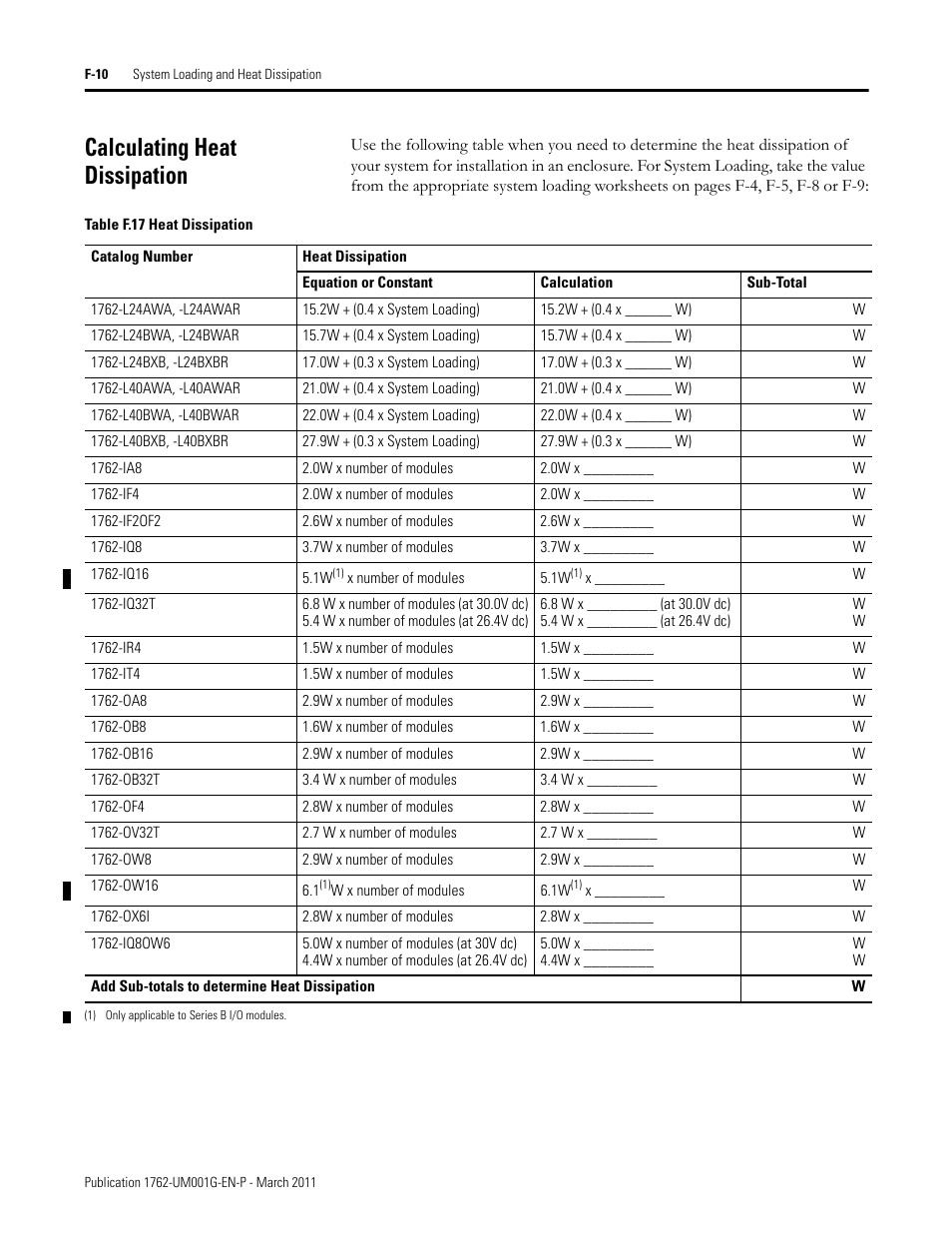 Calculating heat dissipation | Rockwell Automation 1762-Lxxxx MicroLogix 1200 Programmable Controllers User Manual | Page 152 / 168