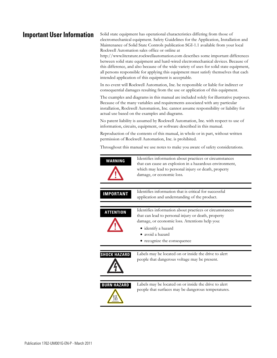 Important user information | Rockwell Automation 1762-Lxxxx MicroLogix 1200 Programmable Controllers User Manual | Page 2 / 168