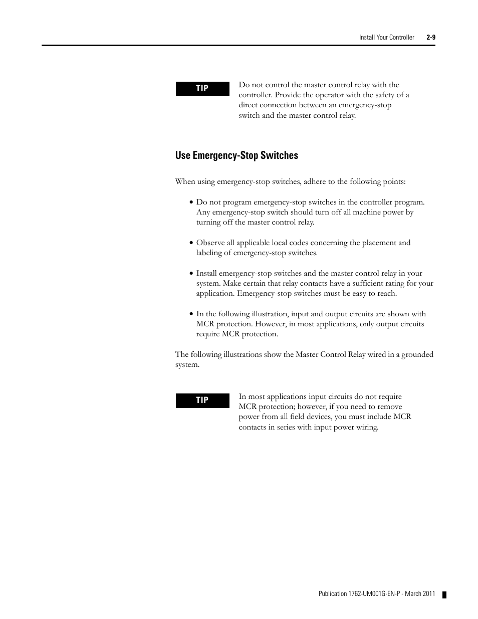 Use emergency-stop switches, Use emergency-stop switches -9 | Rockwell Automation 1762-Lxxxx MicroLogix 1200 Programmable Controllers User Manual | Page 23 / 168