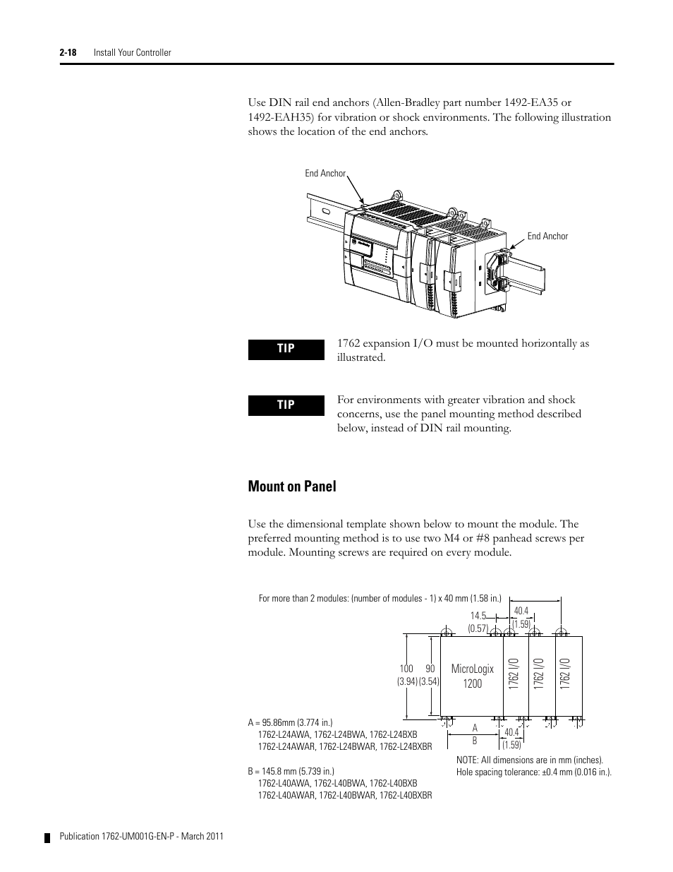 Mount on panel, Mount on panel -18 | Rockwell Automation 1762-Lxxxx MicroLogix 1200 Programmable Controllers User Manual | Page 32 / 168