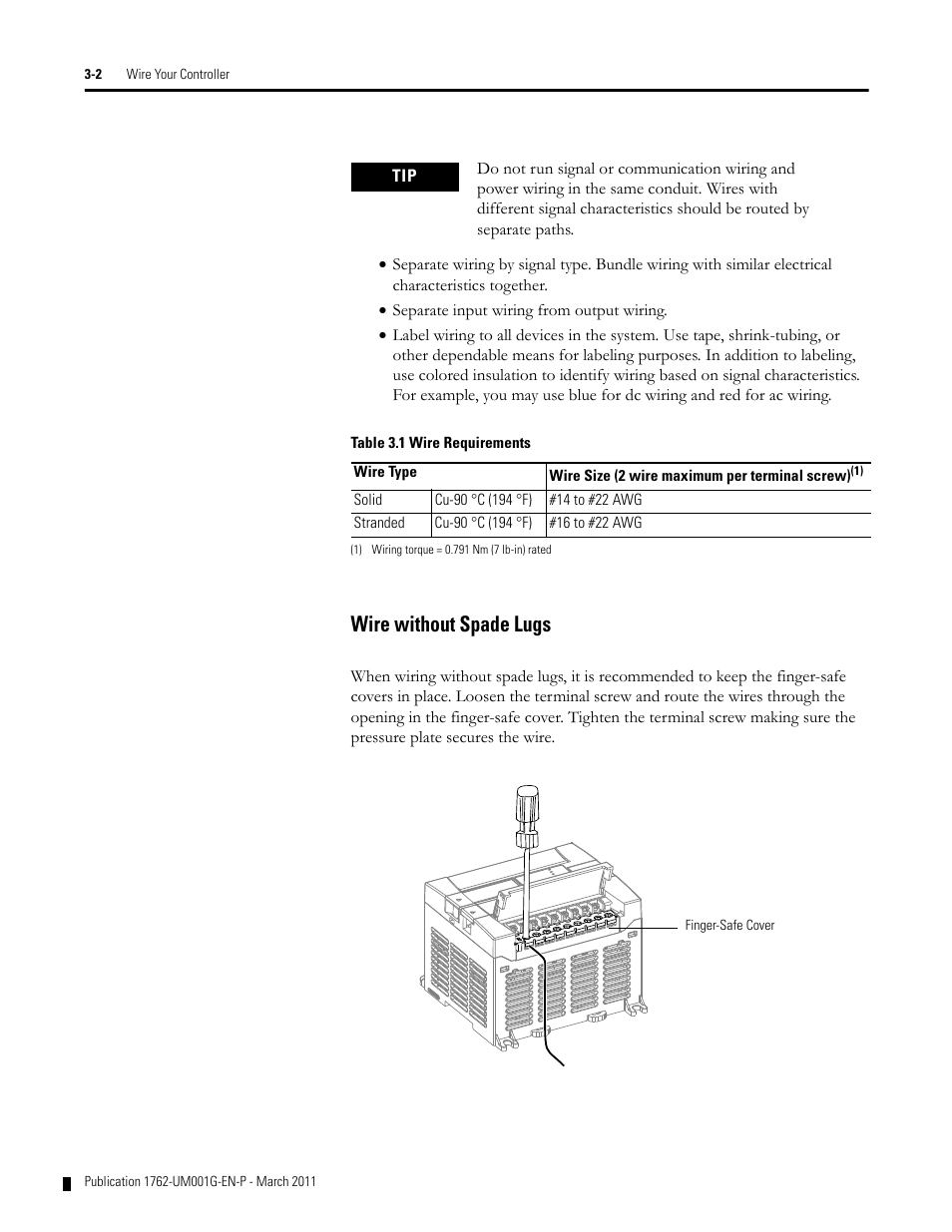 Wire without spade lugs, Wire without spade lugs -2 | Rockwell Automation 1762-Lxxxx MicroLogix 1200 Programmable Controllers User Manual | Page 36 / 168