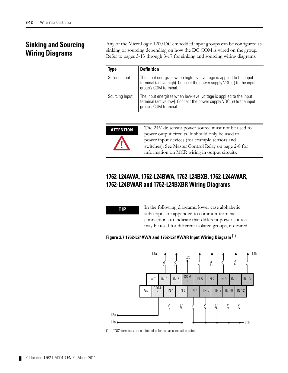 Sinking and sourcing wiring diagrams, Sinking and sourcing wiring diagrams -12 | Rockwell Automation 1762-Lxxxx MicroLogix 1200 Programmable Controllers User Manual | Page 46 / 168