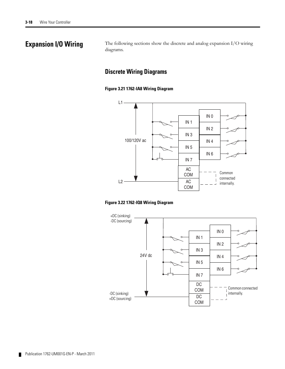 Expansion i/o wiring, Discrete wiring diagrams, Expansion i/o wiring -18 | Discrete wiring diagrams -18 | Rockwell Automation 1762-Lxxxx MicroLogix 1200 Programmable Controllers User Manual | Page 52 / 168