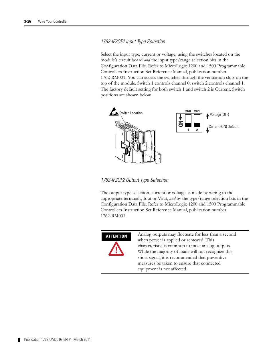 1762-if2of2 input type selection, 1762-if2of2 output type selection | Rockwell Automation 1762-Lxxxx MicroLogix 1200 Programmable Controllers User Manual | Page 60 / 168
