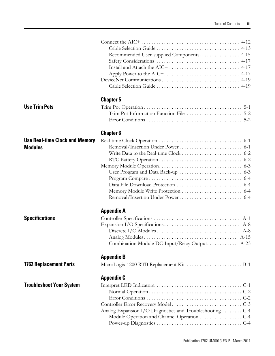Rockwell Automation 1762-Lxxxx MicroLogix 1200 Programmable Controllers User Manual | Page 7 / 168