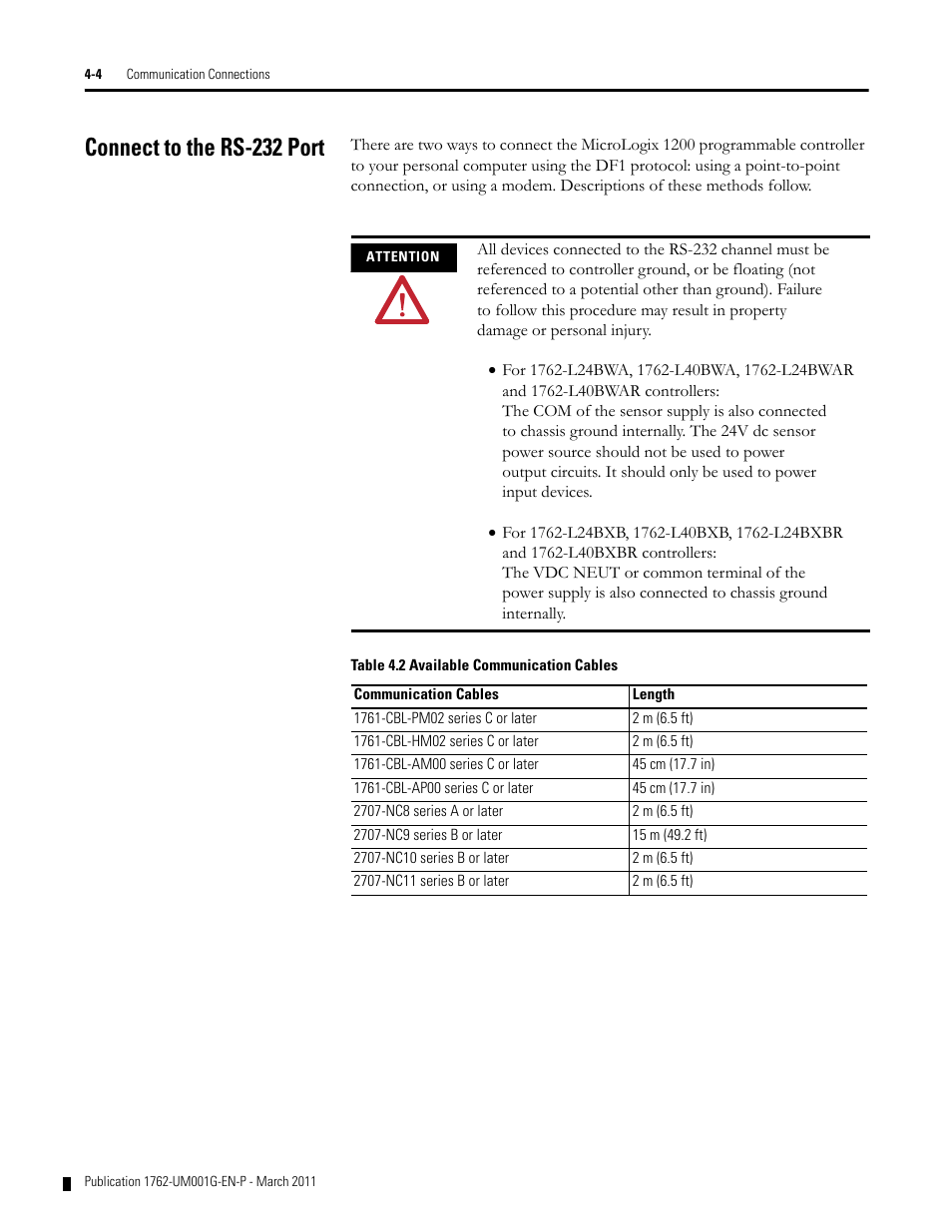 Connect to the rs-232 port, Connect to the rs-232 port -4 | Rockwell Automation 1762-Lxxxx MicroLogix 1200 Programmable Controllers User Manual | Page 70 / 168