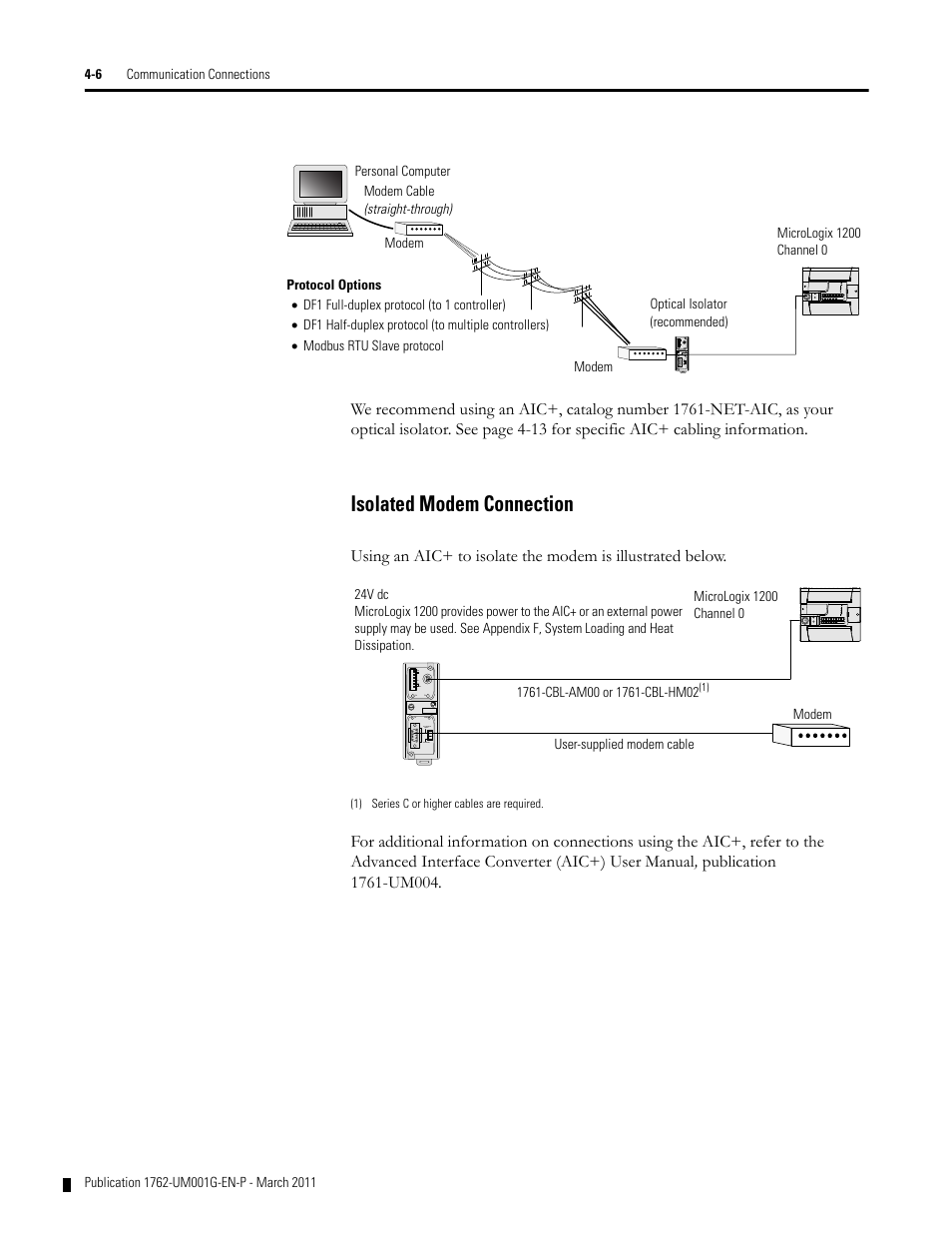 Isolated modem connection, Isolated modem connection -6 | Rockwell Automation 1762-Lxxxx MicroLogix 1200 Programmable Controllers User Manual | Page 72 / 168