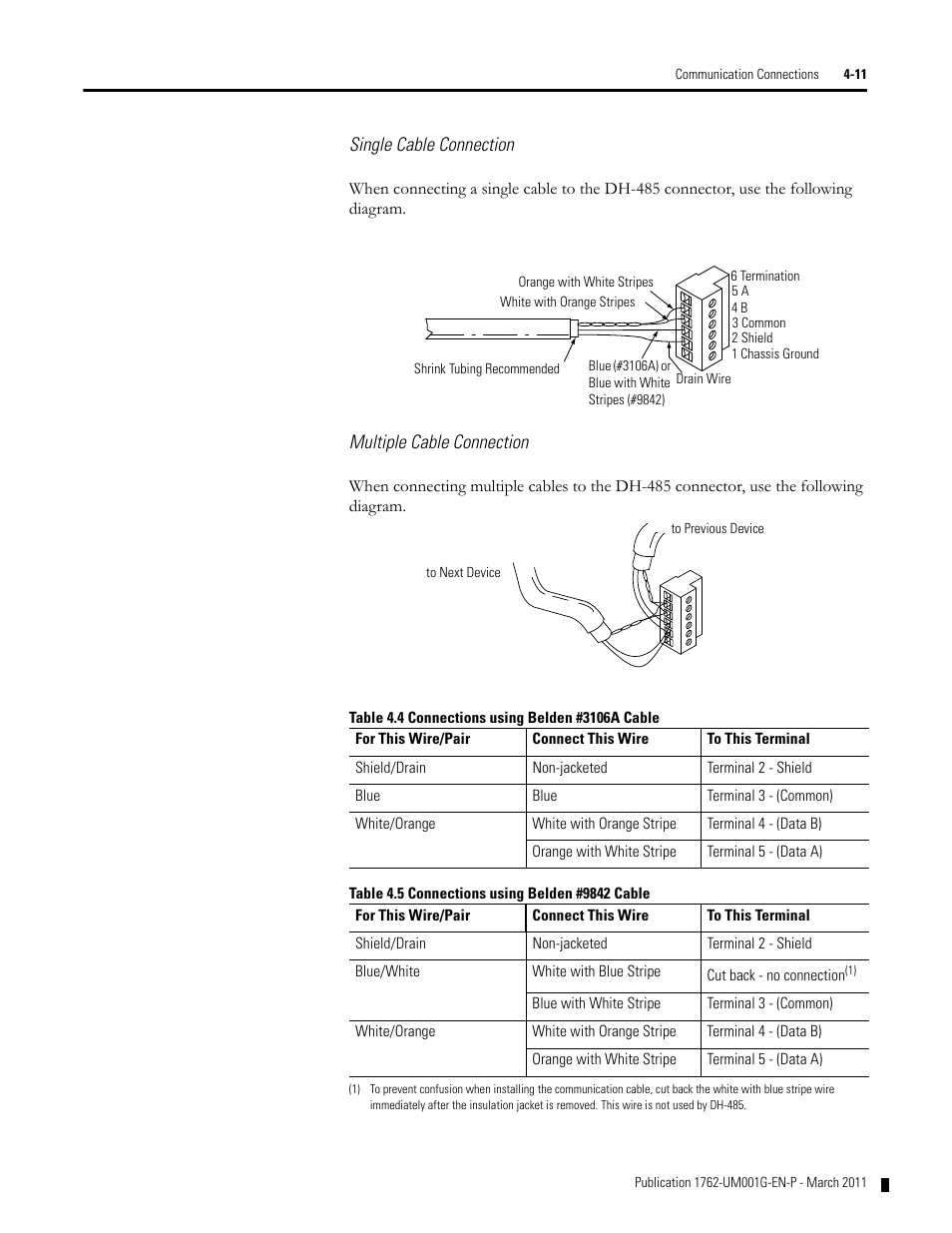 Single cable connection, Multiple cable connection | Rockwell Automation 1762-Lxxxx MicroLogix 1200 Programmable Controllers User Manual | Page 77 / 168
