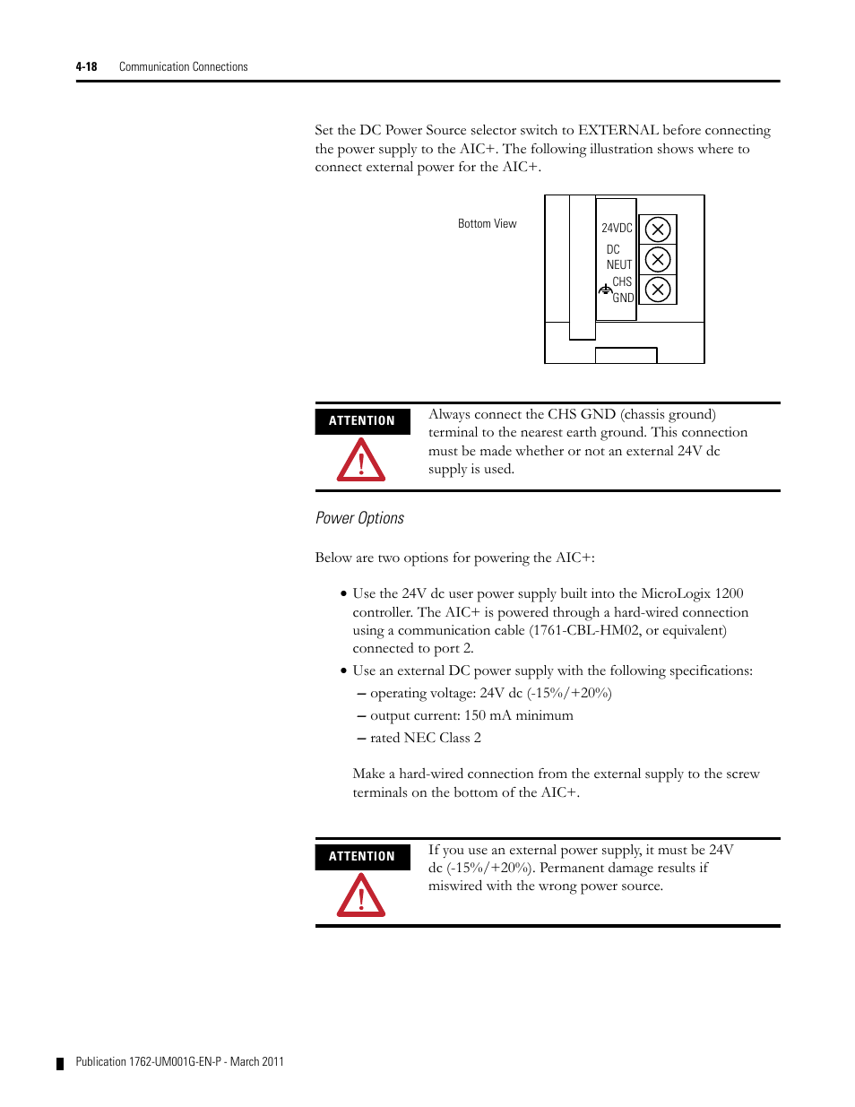 Power options | Rockwell Automation 1762-Lxxxx MicroLogix 1200 Programmable Controllers User Manual | Page 84 / 168