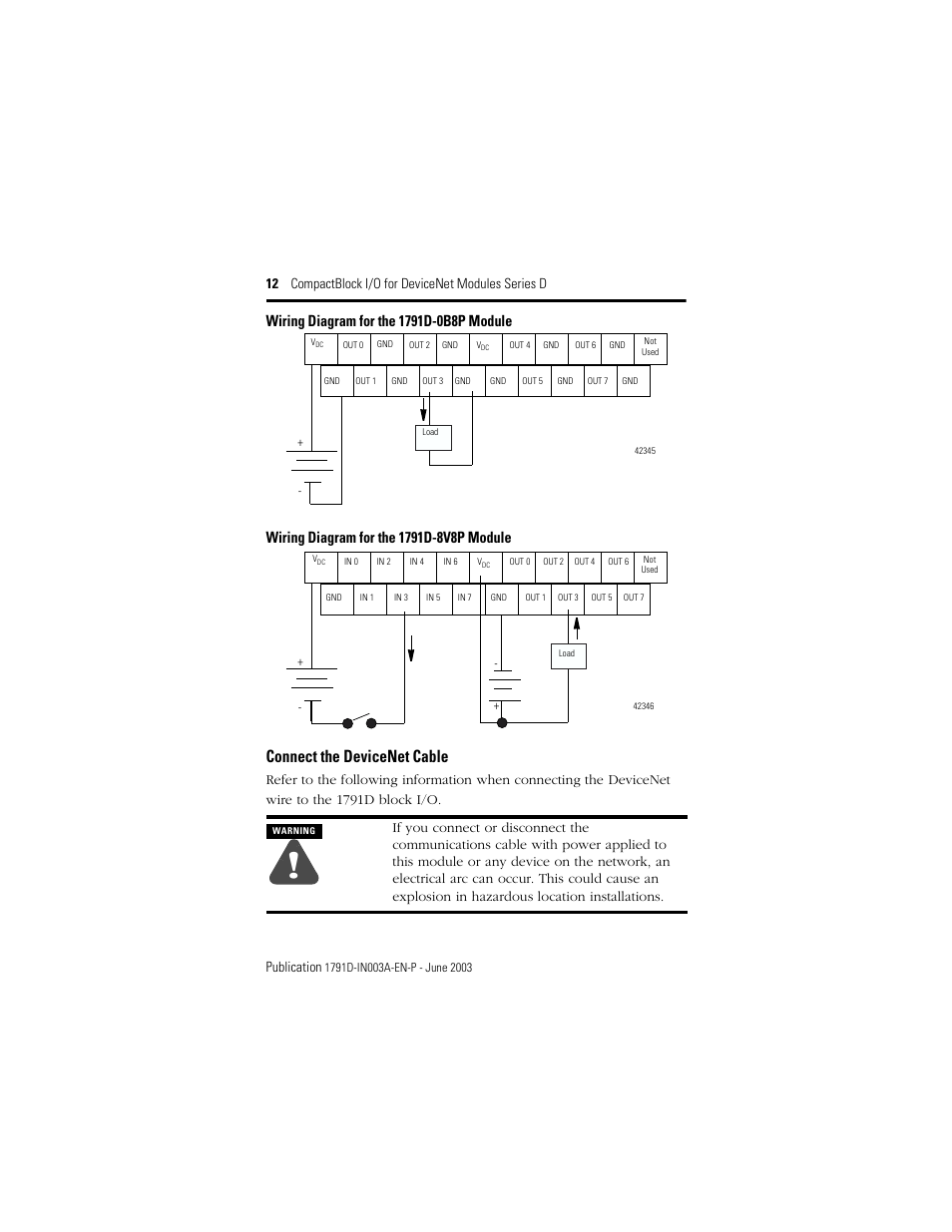 Connect the devicenet cable | Rockwell Automation 1791D-XXXX CompactBlock I/O for DeviceNet Modules Series D I.I. User Manual | Page 12 / 28