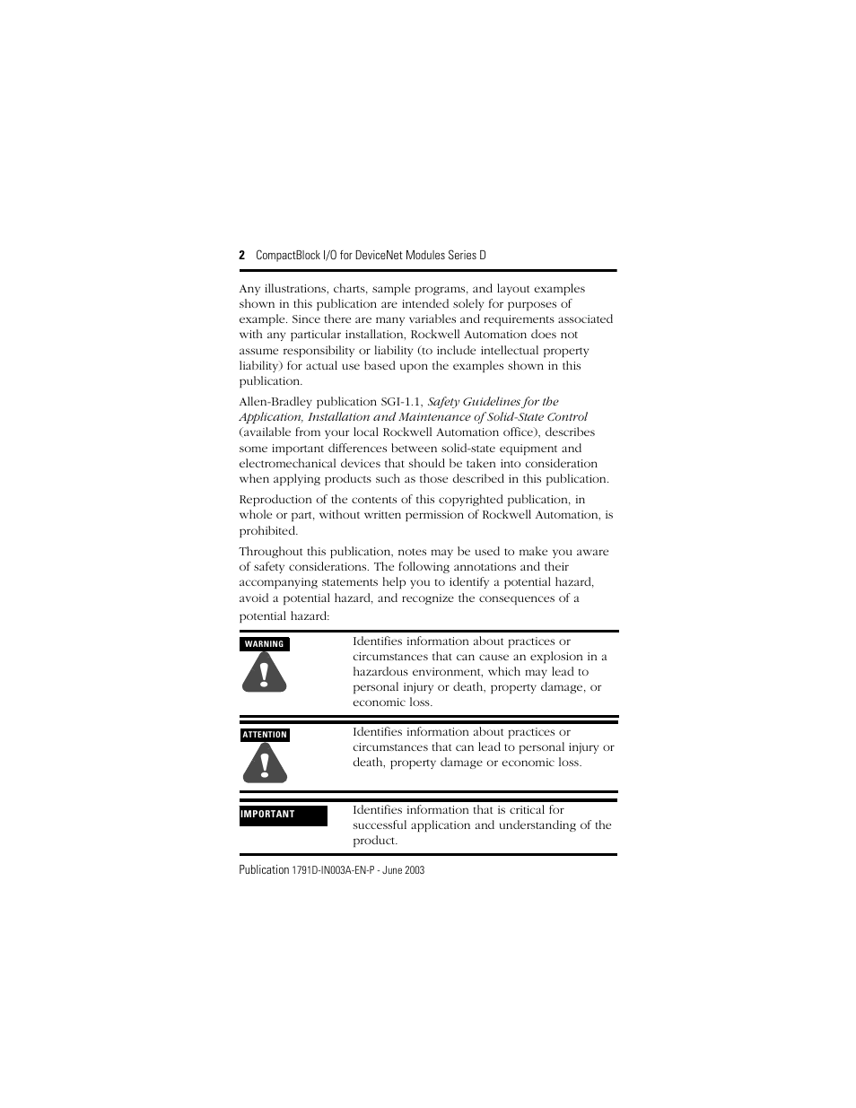 Rockwell Automation 1791D-XXXX CompactBlock I/O for DeviceNet Modules Series D I.I. User Manual | Page 2 / 28