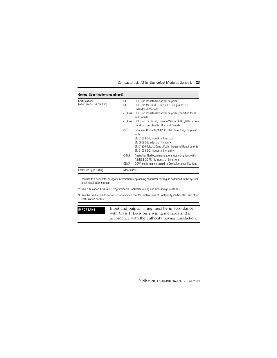 Rockwell Automation 1791D-XXXX CompactBlock I/O for DeviceNet Modules Series D I.I. User Manual | Page 23 / 28