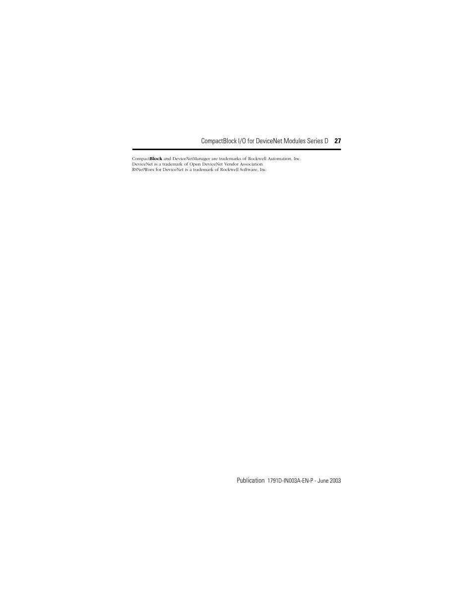 Rockwell Automation 1791D-XXXX CompactBlock I/O for DeviceNet Modules Series D I.I. User Manual | Page 27 / 28