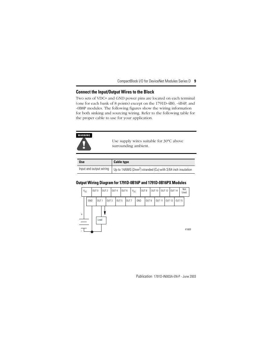 Connect the input/output wires to the block | Rockwell Automation 1791D-XXXX CompactBlock I/O for DeviceNet Modules Series D I.I. User Manual | Page 9 / 28