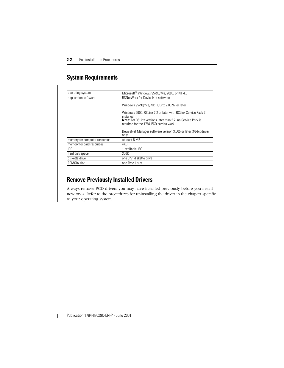 System requirements, Remove previously installed drivers | Rockwell Automation 1784-PCD DeviceNet Communication Card  User Manual | Page 20 / 106