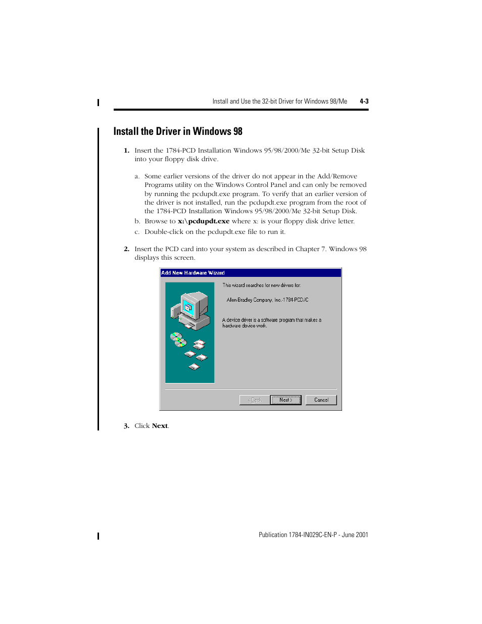 Install the driver in windows 98 | Rockwell Automation 1784-PCD DeviceNet Communication Card  User Manual | Page 33 / 106