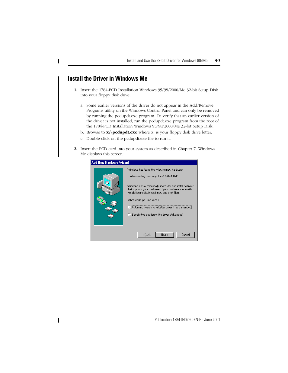 Install the driver in windows me | Rockwell Automation 1784-PCD DeviceNet Communication Card  User Manual | Page 37 / 106