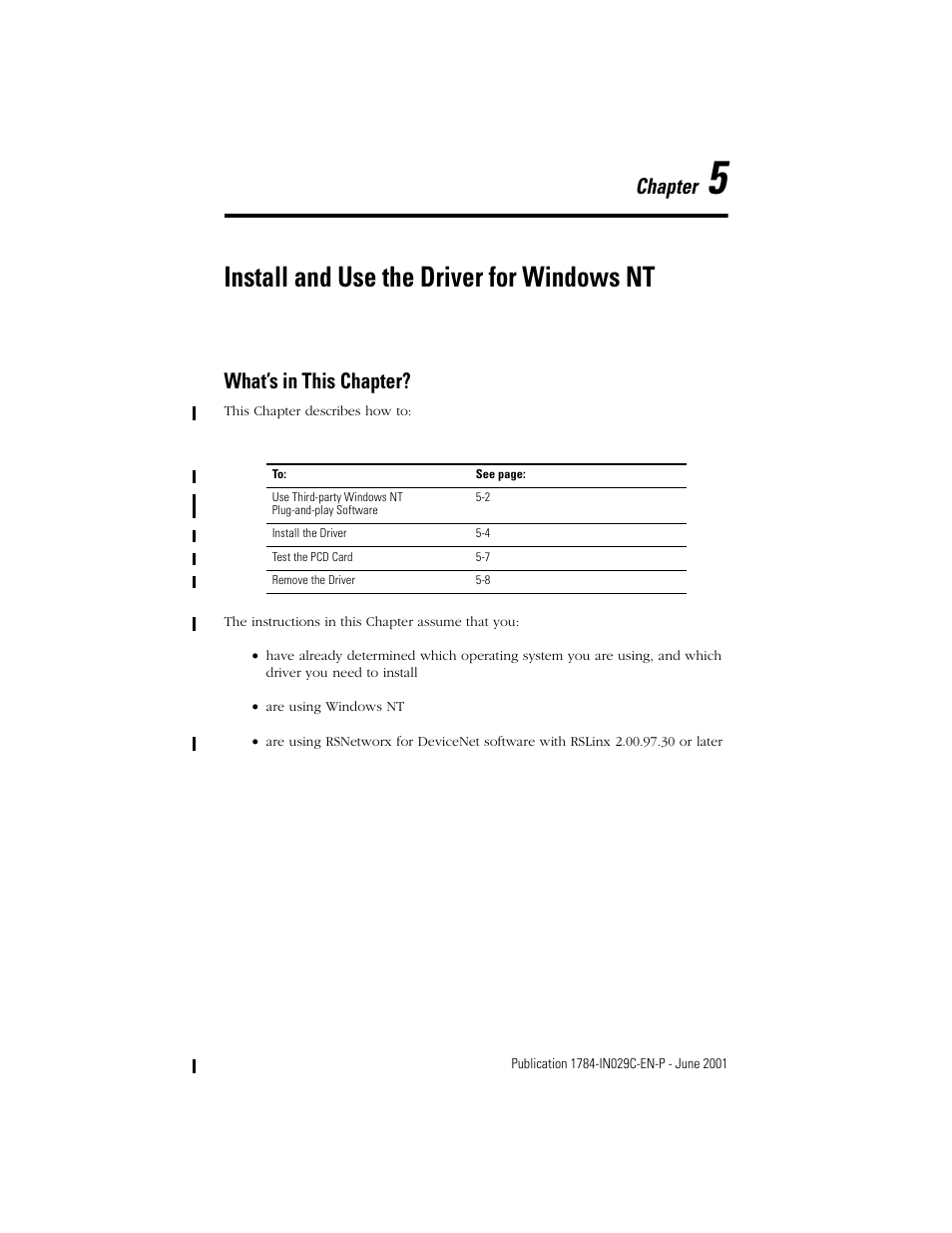 Install and use the driver for windows nt, What’s in this chapter, Chapter | Rockwell Automation 1784-PCD DeviceNet Communication Card  User Manual | Page 43 / 106