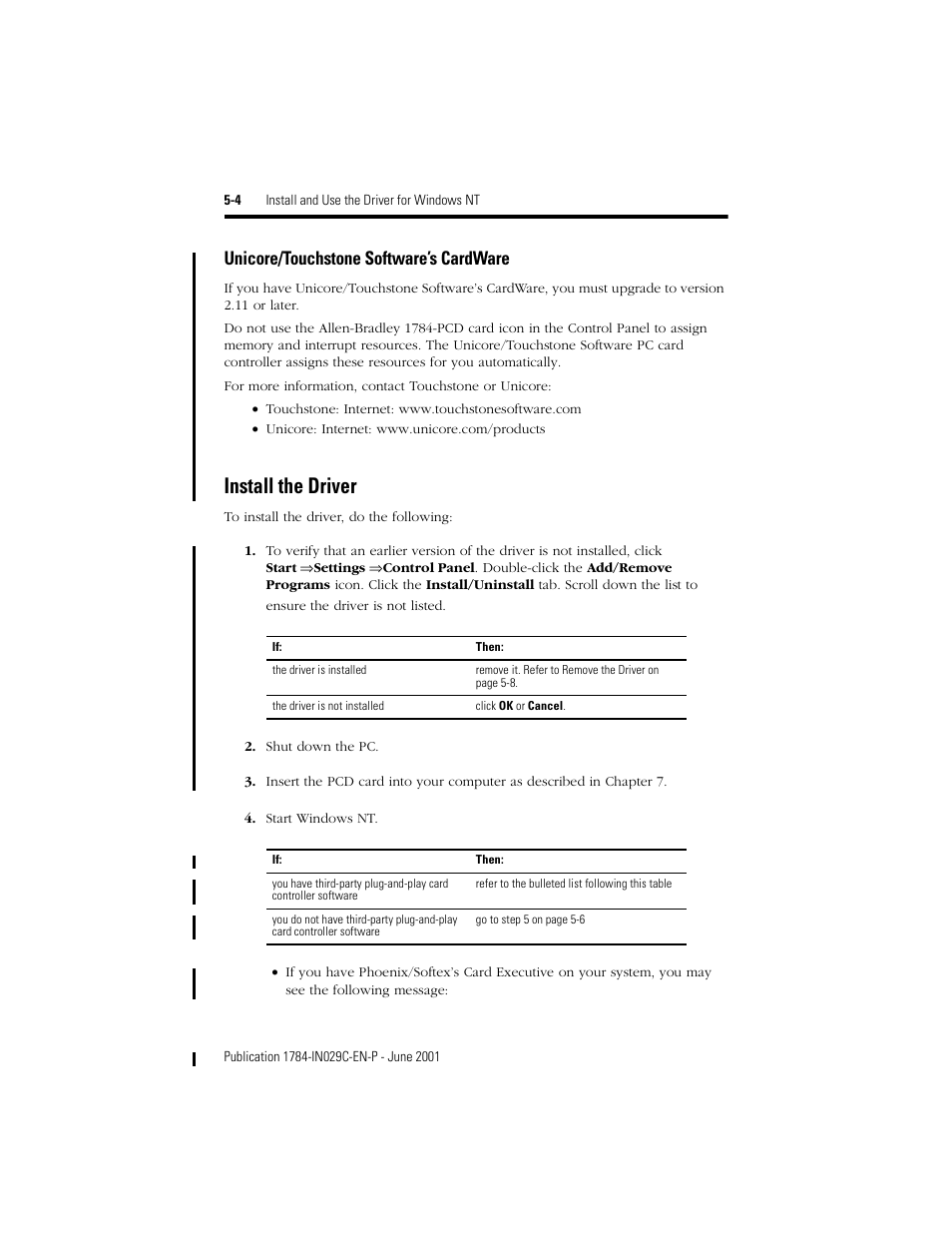 Install the driver, Unicore/touchstone software’s cardware | Rockwell Automation 1784-PCD DeviceNet Communication Card  User Manual | Page 46 / 106