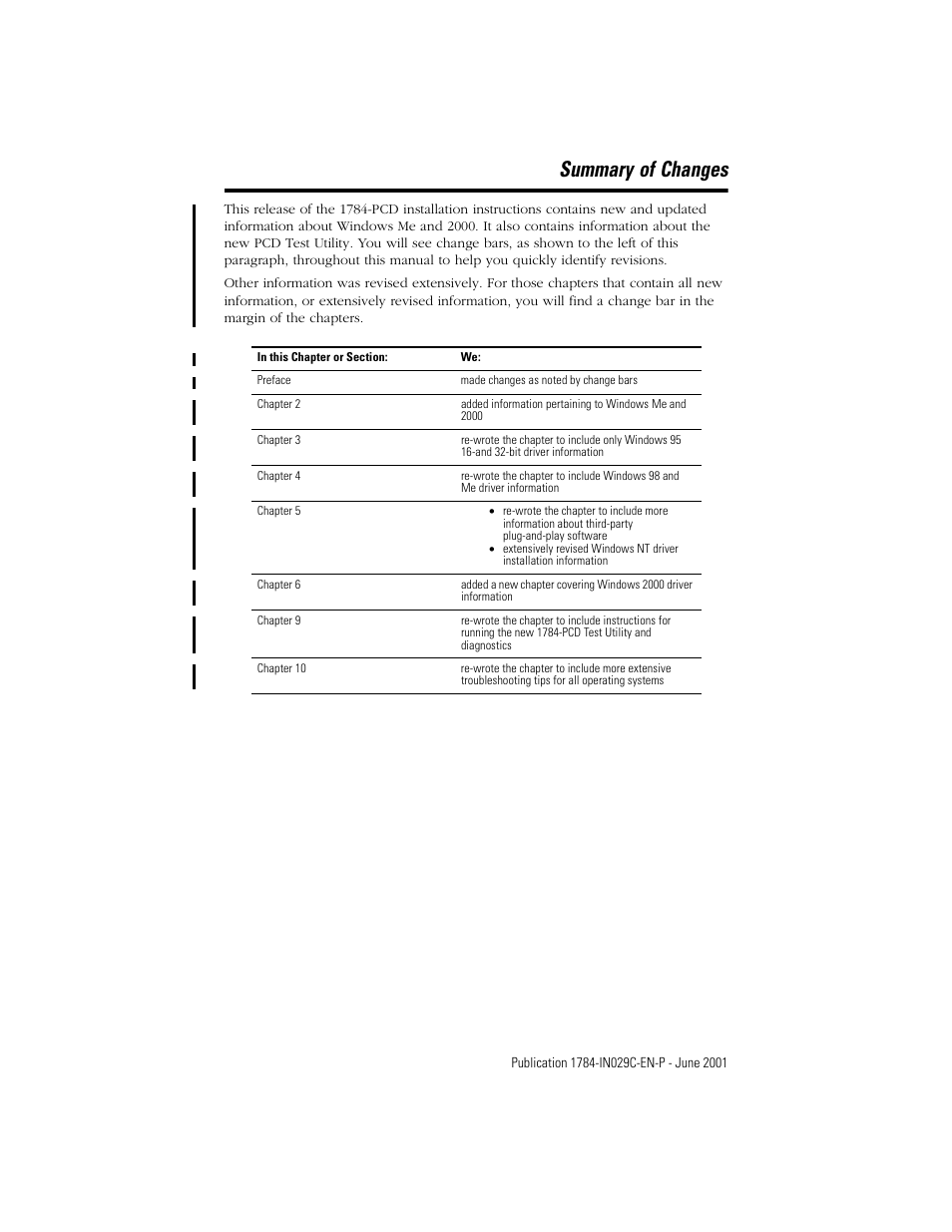Summary of changes | Rockwell Automation 1784-PCD DeviceNet Communication Card  User Manual | Page 5 / 106