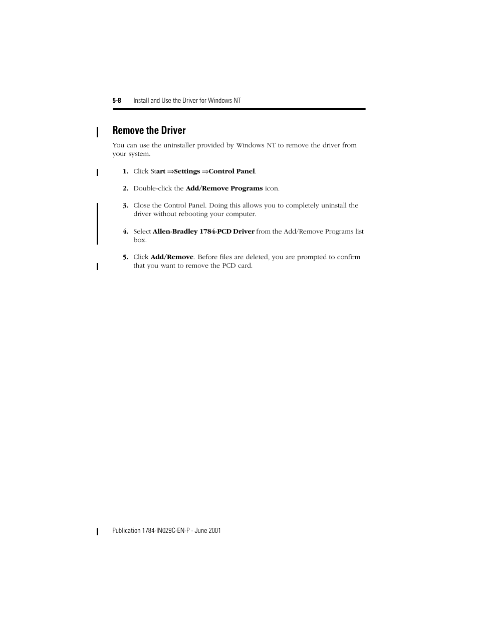 Remove the driver | Rockwell Automation 1784-PCD DeviceNet Communication Card  User Manual | Page 50 / 106