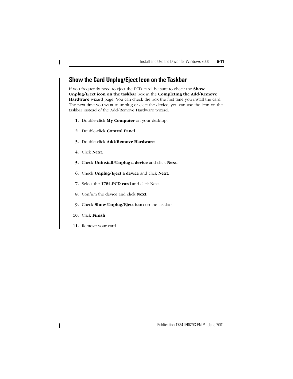 Show the card unplug/eject icon on the taskbar | Rockwell Automation 1784-PCD DeviceNet Communication Card  User Manual | Page 61 / 106