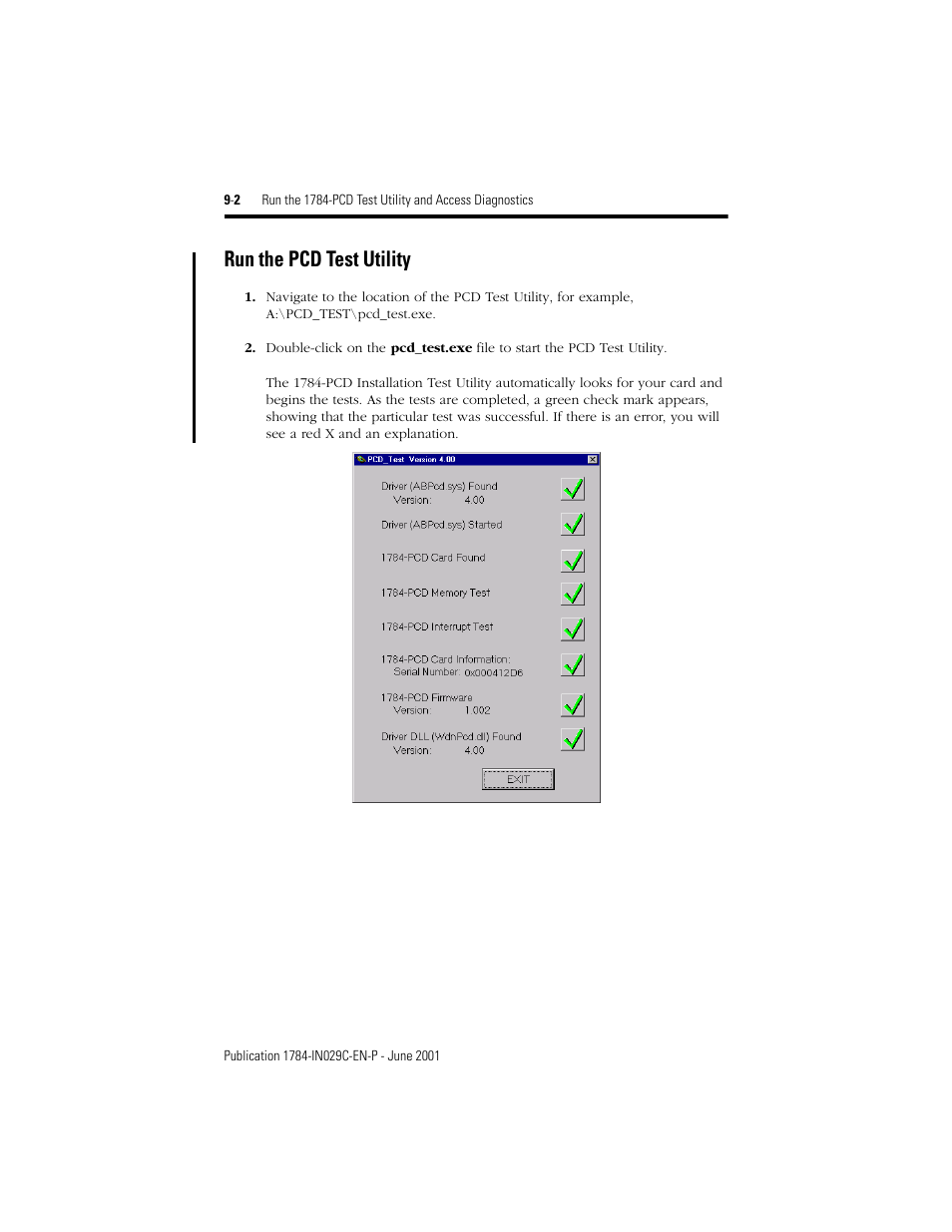 Run the pcd test utility | Rockwell Automation 1784-PCD DeviceNet Communication Card  User Manual | Page 72 / 106