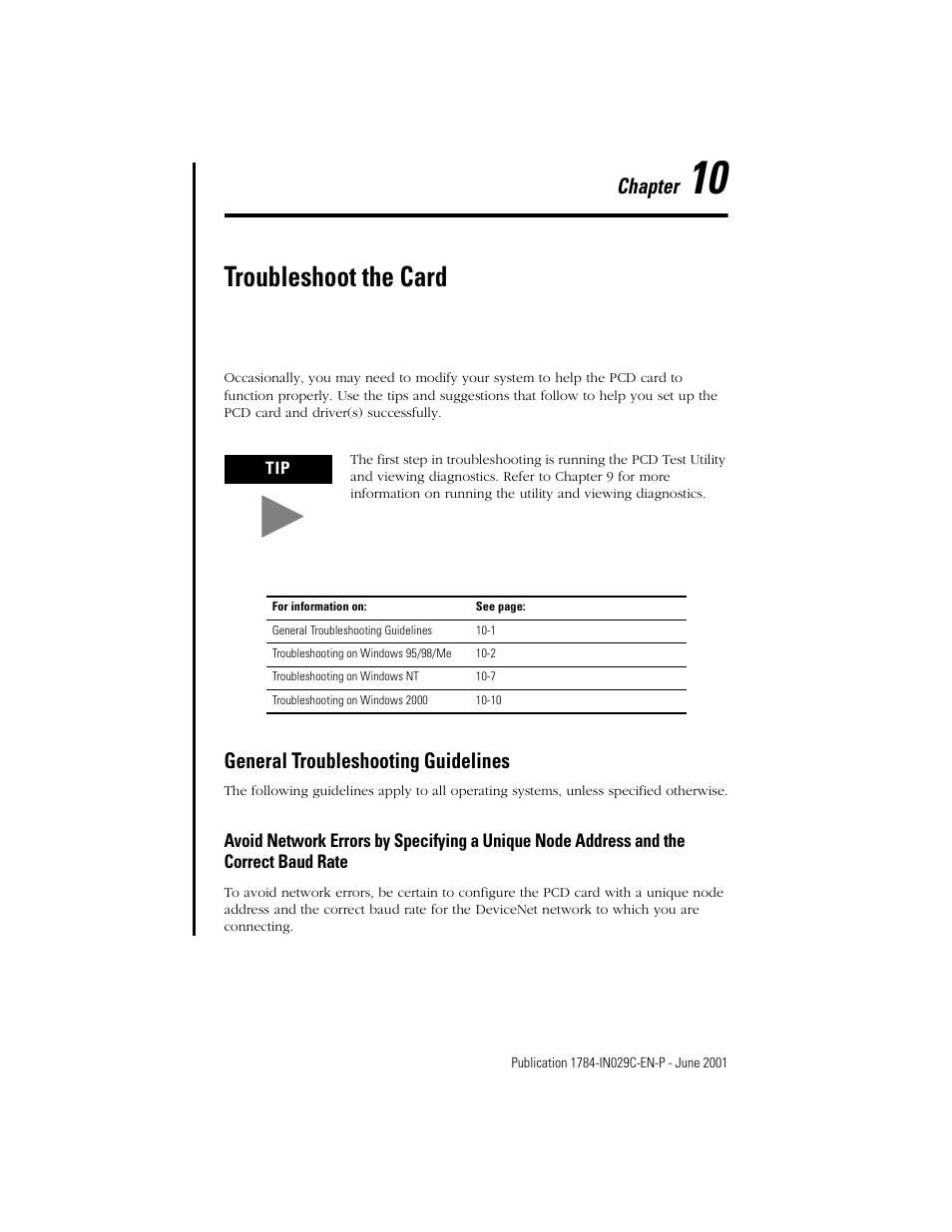 Troubleshoot the card, General troubleshooting guidelines, Chapter 10 | Chapter | Rockwell Automation 1784-PCD DeviceNet Communication Card  User Manual | Page 81 / 106