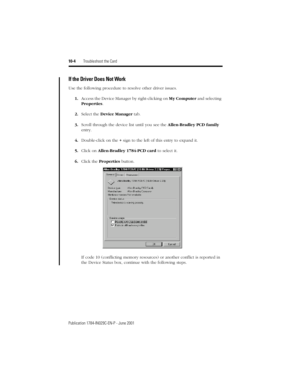If the driver does not work -4, If the driver does not work | Rockwell Automation 1784-PCD DeviceNet Communication Card  User Manual | Page 84 / 106