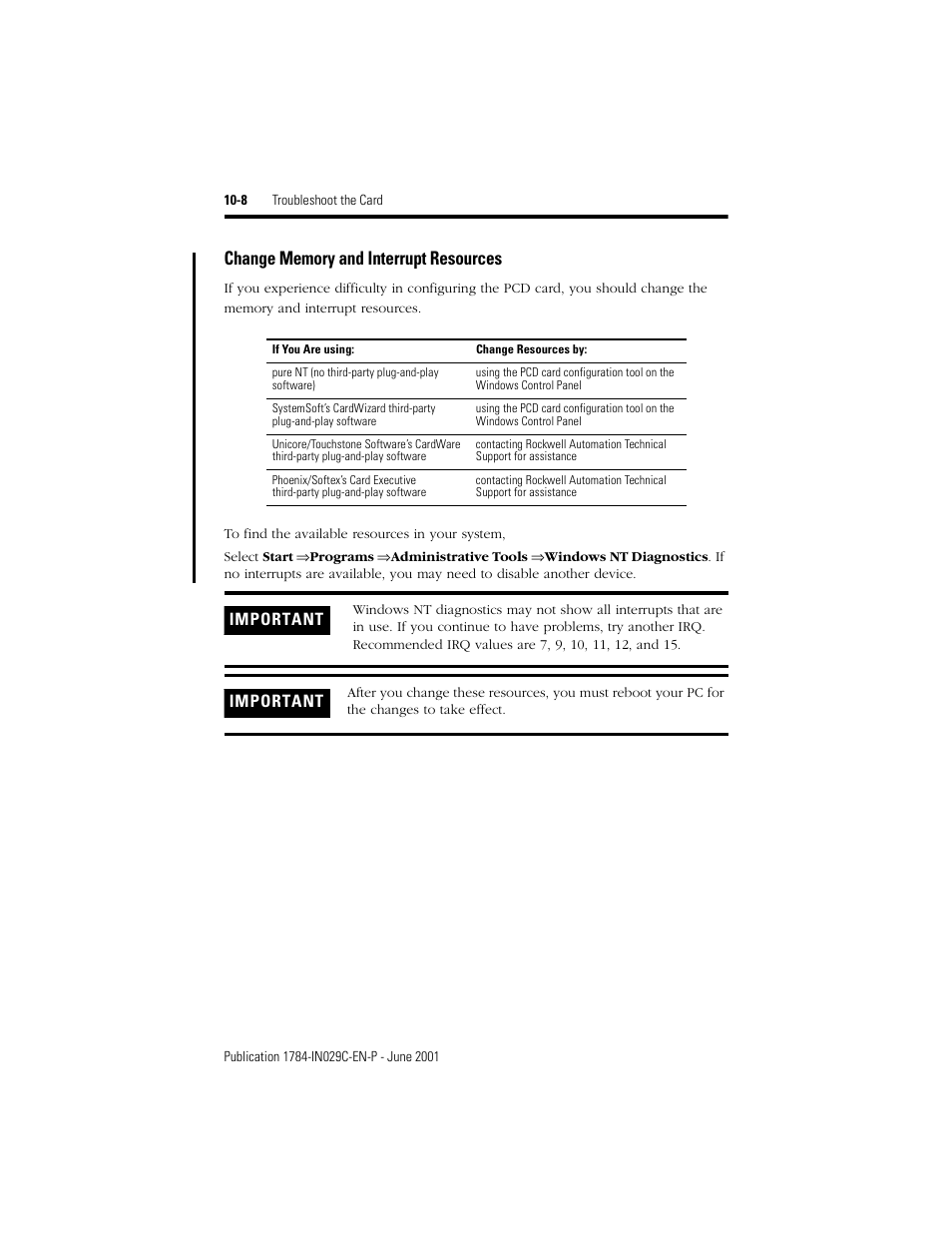 Change memory and interrupt resources -8 | Rockwell Automation 1784-PCD DeviceNet Communication Card  User Manual | Page 88 / 106