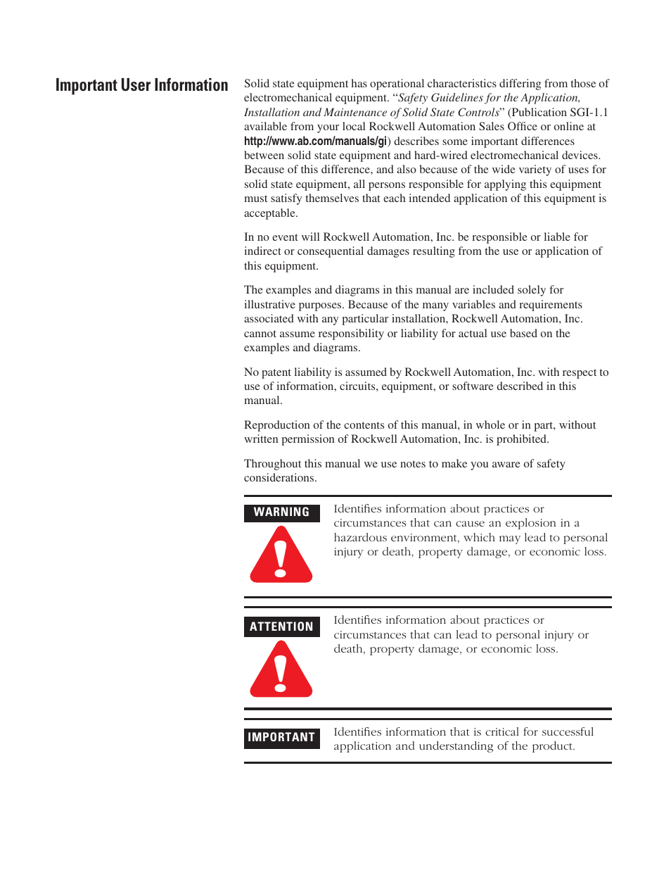 Important user information | Rockwell Automation 1756-DMF30 ControlLogix Drive Module User Manual | Page 2 / 369