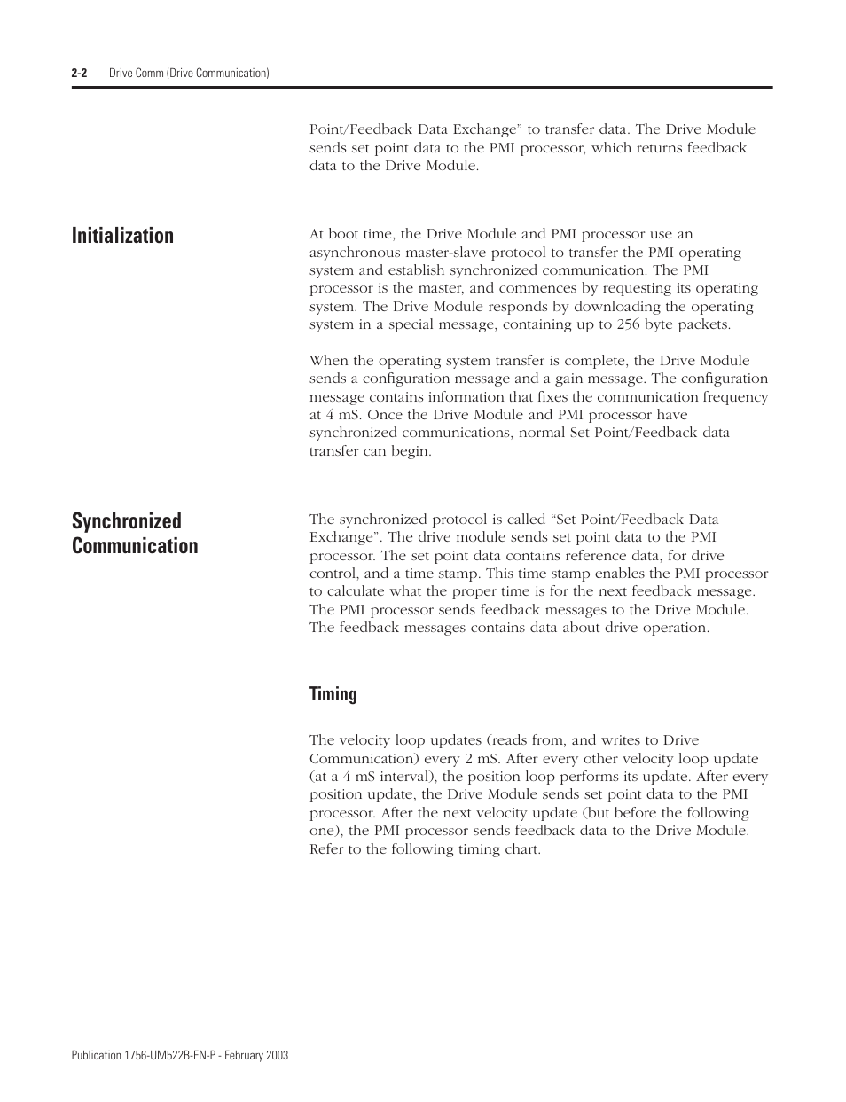 Initialization, Synchronized communication, Timing | Rockwell Automation 1756-DMF30 ControlLogix Drive Module User Manual | Page 24 / 369