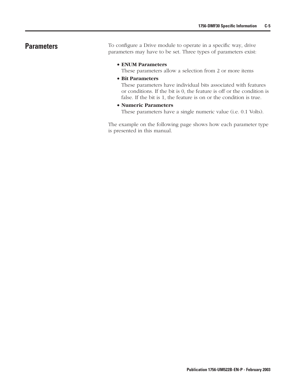 Parameters | Rockwell Automation 1756-DMF30 ControlLogix Drive Module User Manual | Page 257 / 369