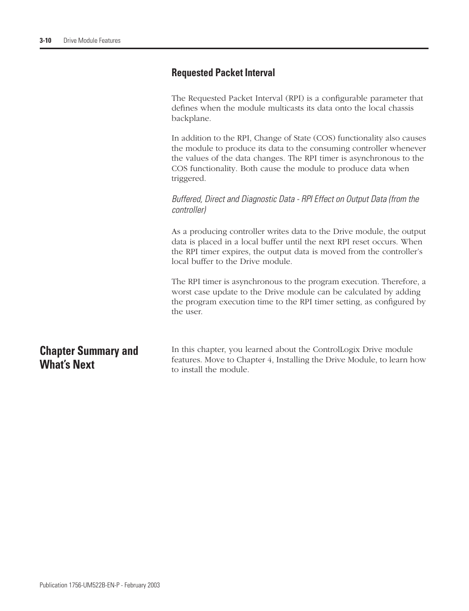 Requested packet interval, Chapter summary and what’s next | Rockwell Automation 1756-DMF30 ControlLogix Drive Module User Manual | Page 36 / 369