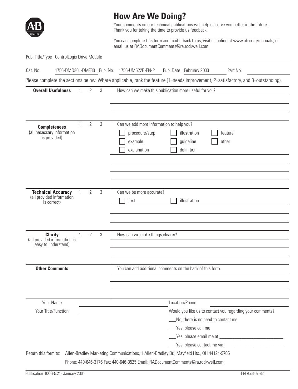 How are we doing | Rockwell Automation 1756-DMF30 ControlLogix Drive Module User Manual | Page 367 / 369