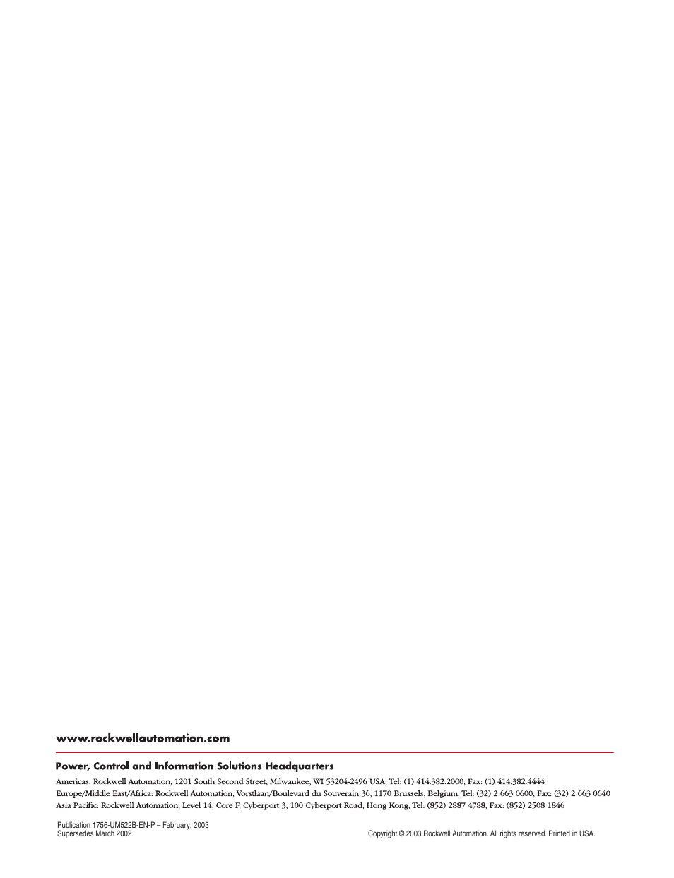 Back cover | Rockwell Automation 1756-DMF30 ControlLogix Drive Module User Manual | Page 369 / 369