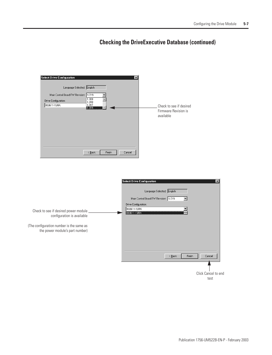 Checking the driveexecutive database (continued) | Rockwell Automation 1756-DMF30 ControlLogix Drive Module User Manual | Page 51 / 369