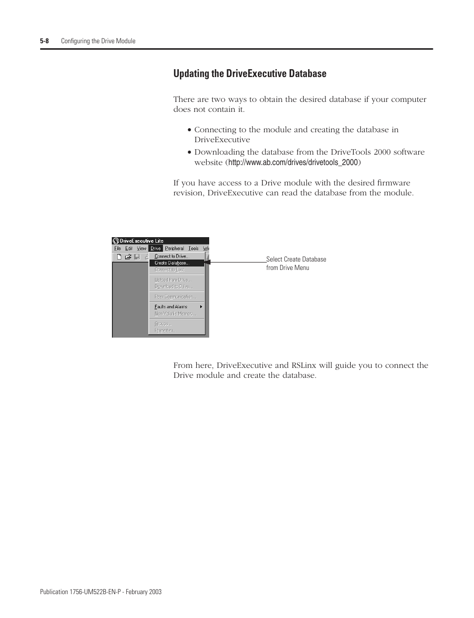 Updating the driveexecutive database | Rockwell Automation 1756-DMF30 ControlLogix Drive Module User Manual | Page 52 / 369