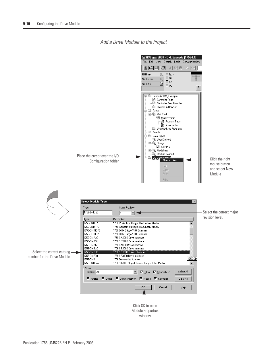 Add a drive module to the project | Rockwell Automation 1756-DMF30 ControlLogix Drive Module User Manual | Page 54 / 369