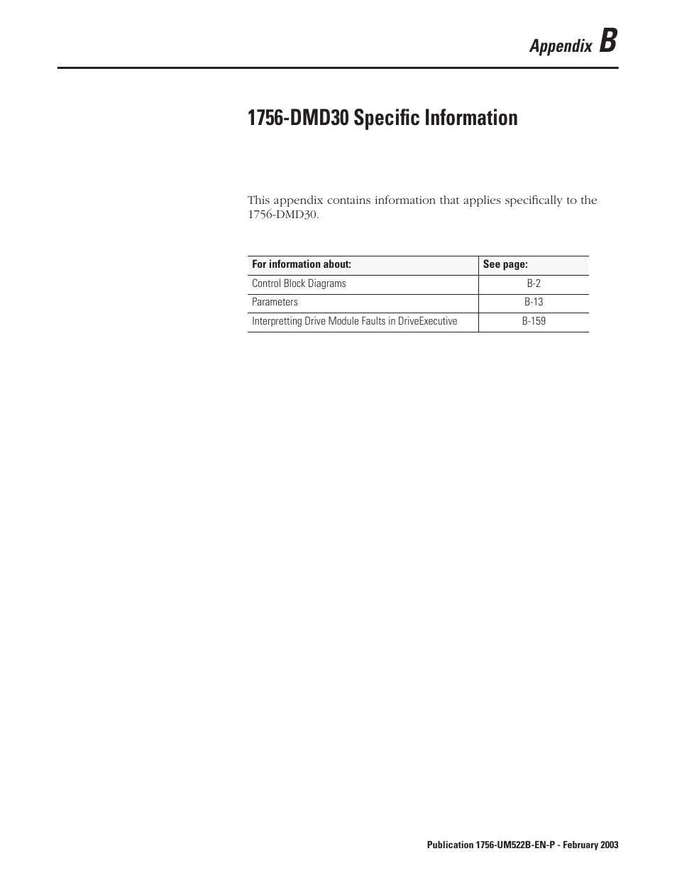 Appendix b, Appendix | Rockwell Automation 1756-DMF30 ControlLogix Drive Module User Manual | Page 81 / 369