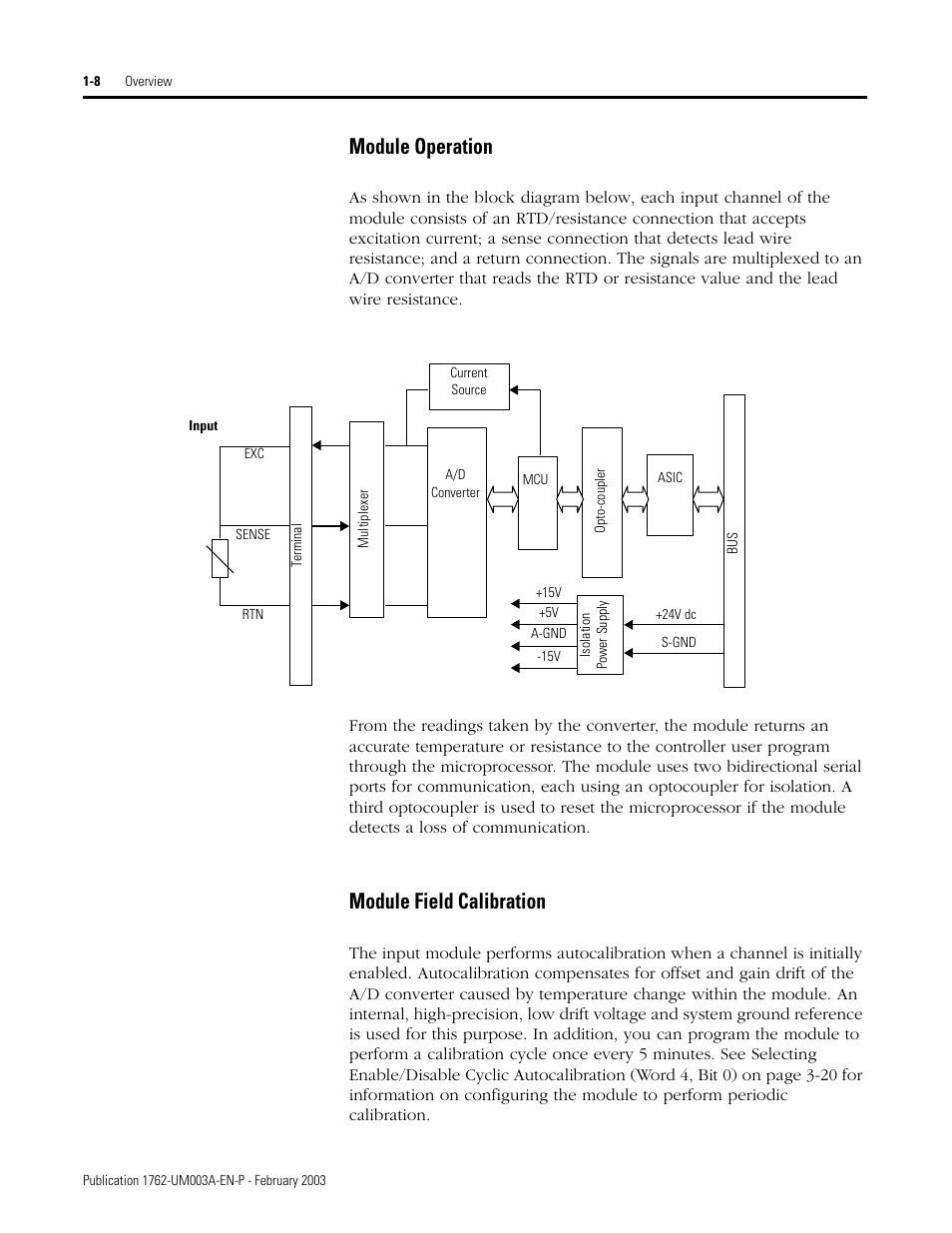 Module operation -8 module field calibration -8, Module operation, Module field calibration | Rockwell Automation 1762-IR4 RTD/Resistance Input Module User Manual | Page 18 / 104