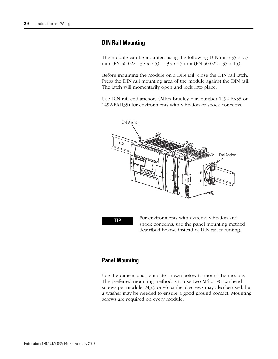 Din rail mounting -6 panel mounting -6, Din rail mounting, Panel mounting | Rockwell Automation 1762-IR4 RTD/Resistance Input Module User Manual | Page 24 / 104