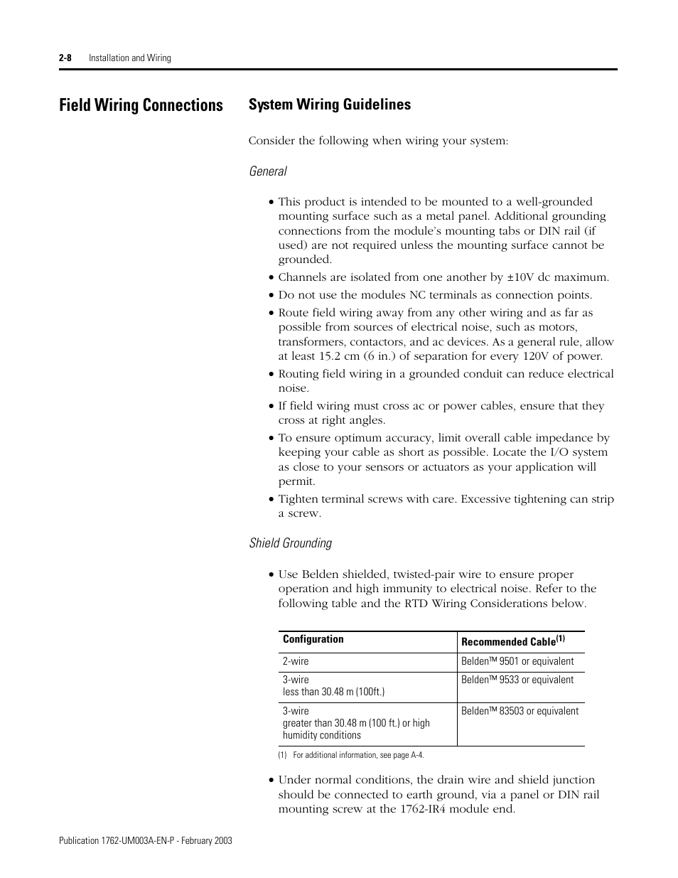 Field wiring connections, Field wiring connections -8, System wiring guidelines -8 | System wiring guidelines | Rockwell Automation 1762-IR4 RTD/Resistance Input Module User Manual | Page 26 / 104