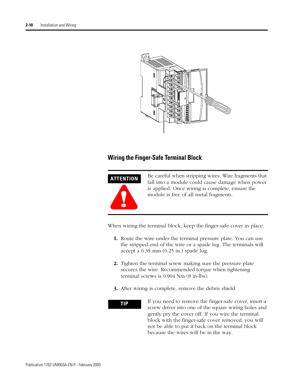 Wiring the finger-safe terminal block -10 | Rockwell Automation 1762-IR4 RTD/Resistance Input Module User Manual | Page 28 / 104