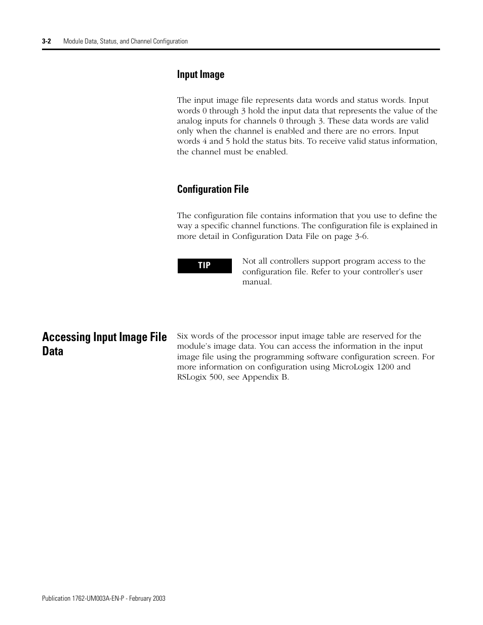 Accessing input image file data, Input image -2 configuration file -2, Accessing input image file data -2 | Rockwell Automation 1762-IR4 RTD/Resistance Input Module User Manual | Page 36 / 104