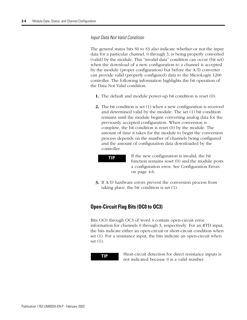 Open-circuit flag bits (oc0 to oc3) -4, Open-circuit flag bits (oc0 to oc3) | Rockwell Automation 1762-IR4 RTD/Resistance Input Module User Manual | Page 38 / 104